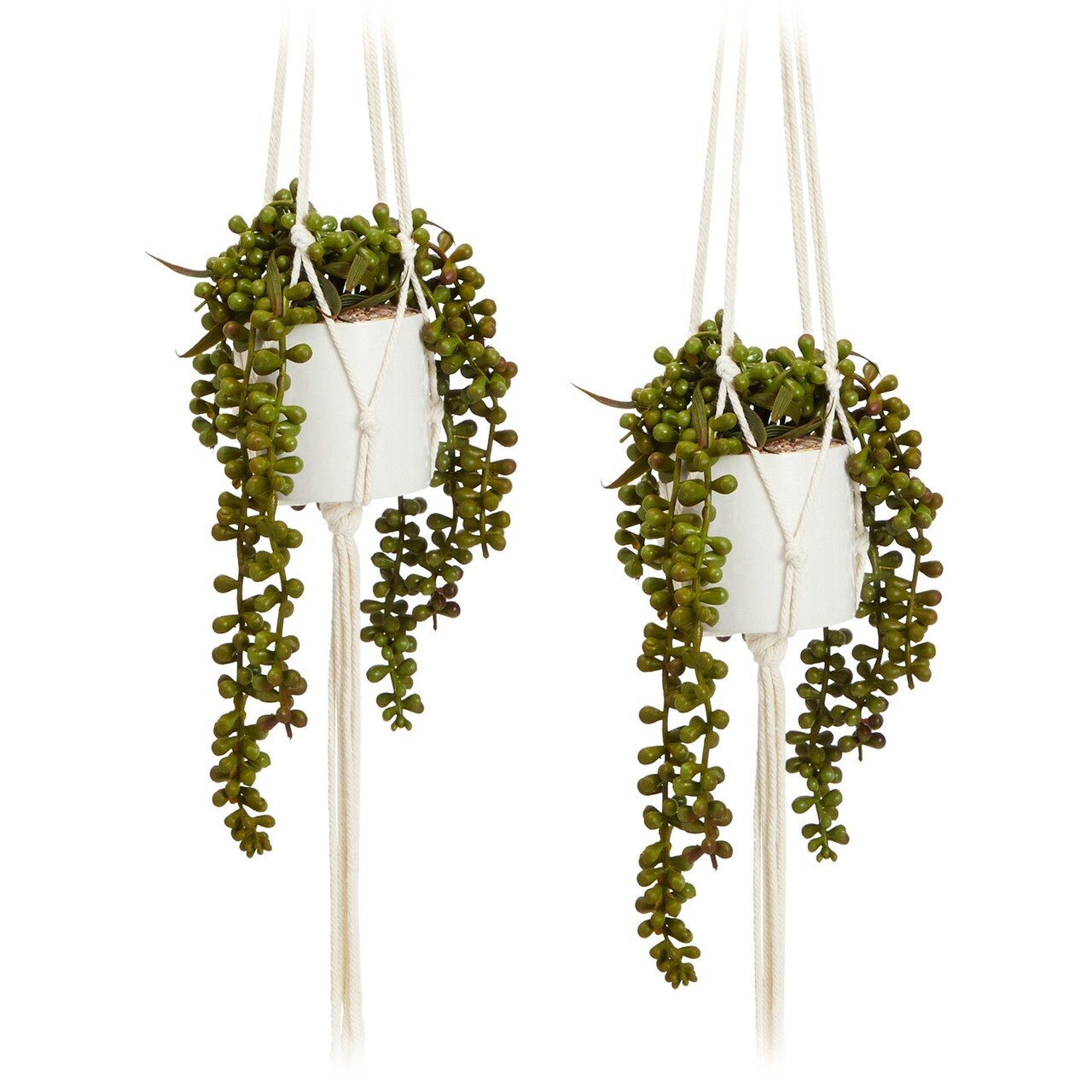 Hanging Artificial String of Pearls Plant with White Ceramic Pot for Wall Decor, House Warming Gift (31 In, 2 Pack)